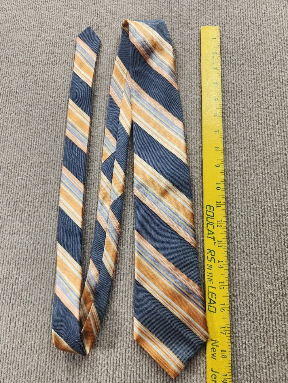 Ted Baker Men's Classic Width 3.25 Inch Blue Gold White Striped Silk Tie